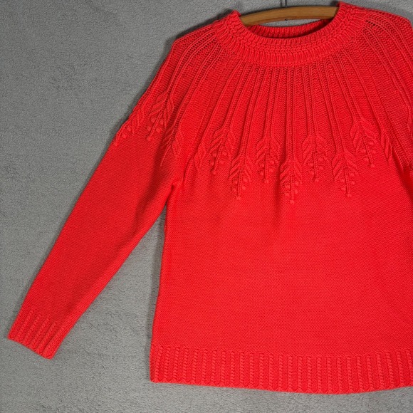 NWT‎ Talbots Women's Coral Red Knit Crew Neck Sweater Leaf Pattern Size L $99 - Picture 3 of 13